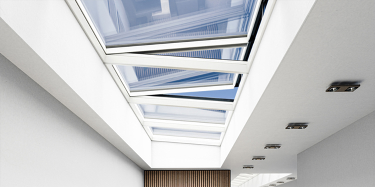 Internal view of modular glass skylight