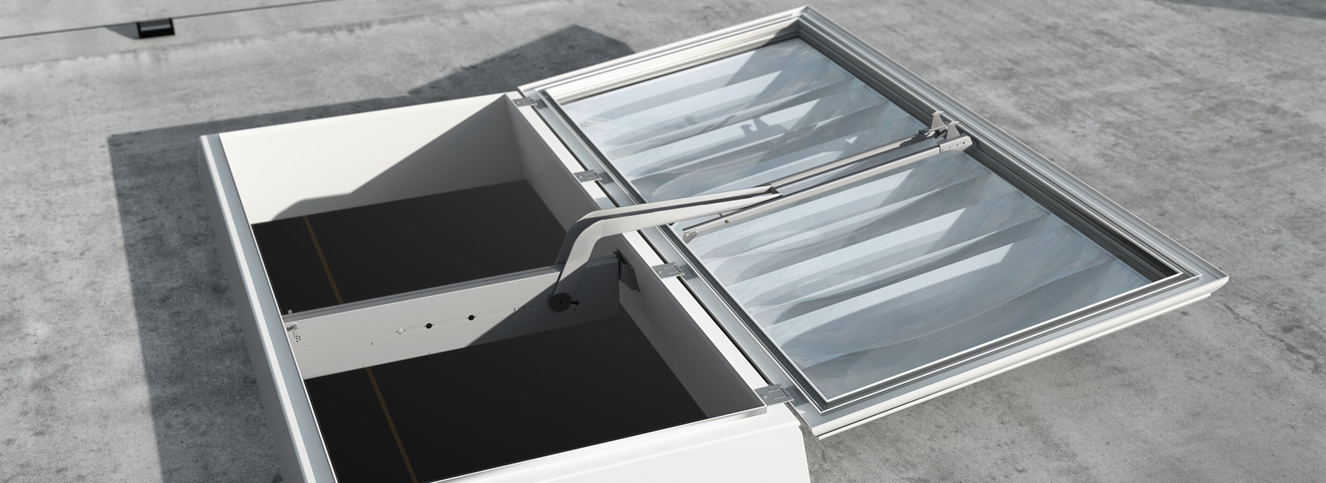 Polycarbonate smoke ventilation rooflight open