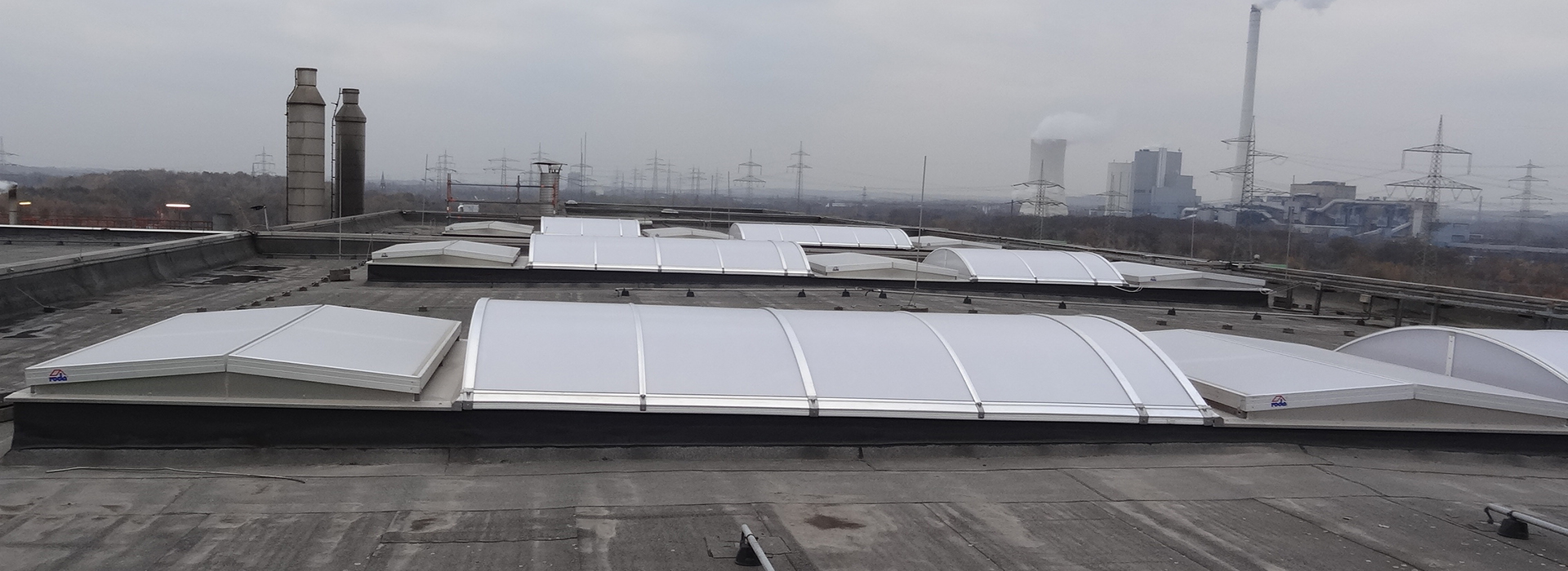 Polycarbonate double SHEV ventilators on roof closed