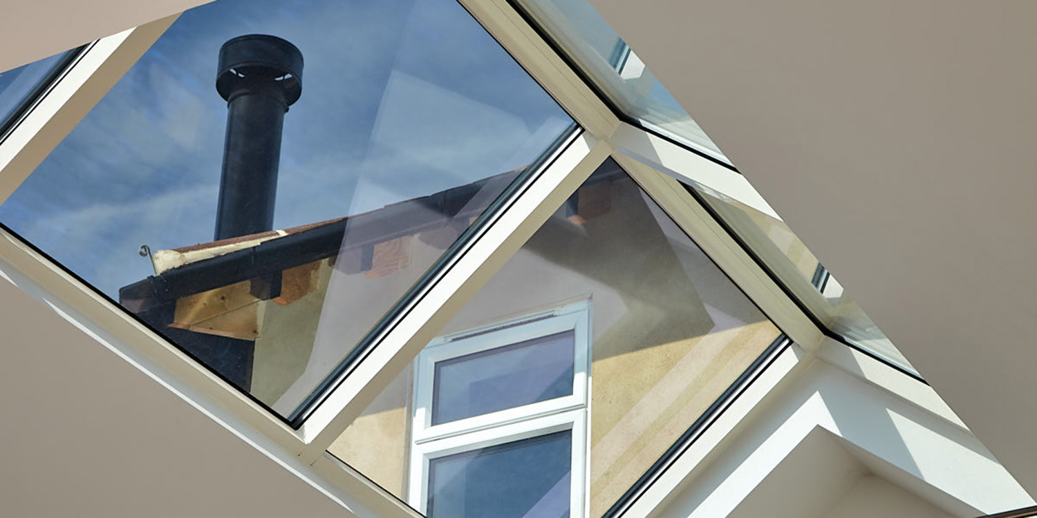Close up of internal ridged rooflight view looking to outside window